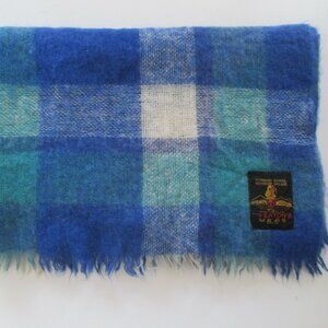 Blue Plaid Mohair Throw Blanket Made in Scotland for Eatons 45 x 60